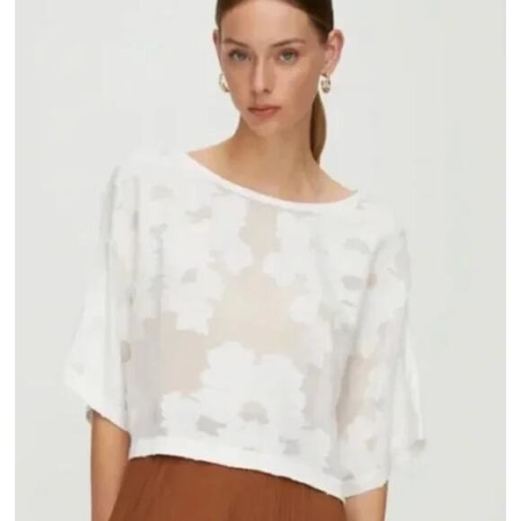 Wilfred Aritzia Blaze White Blouse Floral Semi Sheer Crop - Picture 1 of 6
